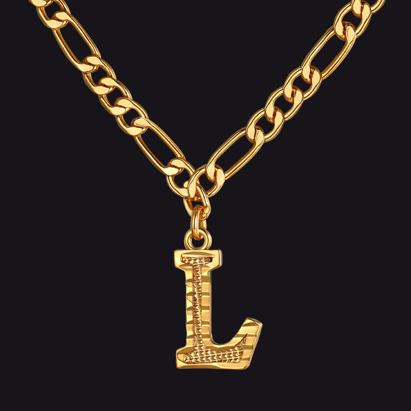 Initial A-z Letter Pendant Figaro Chain Choker Necklace for
