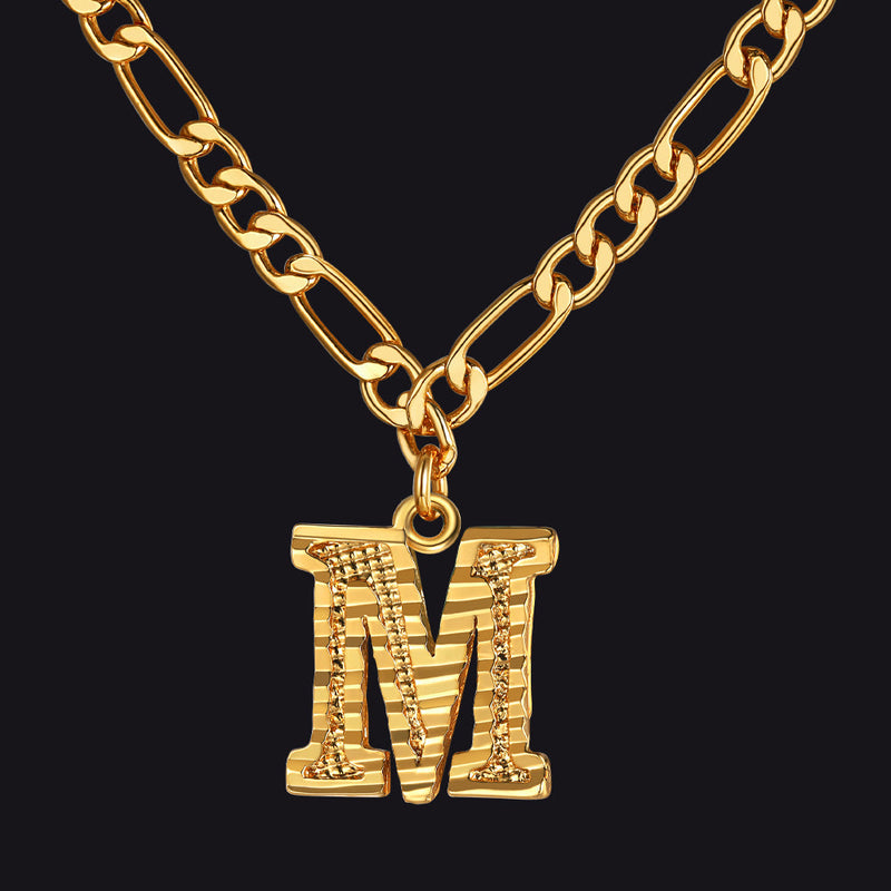 Initial A-z Letter Pendant Figaro Chain Choker Necklace for