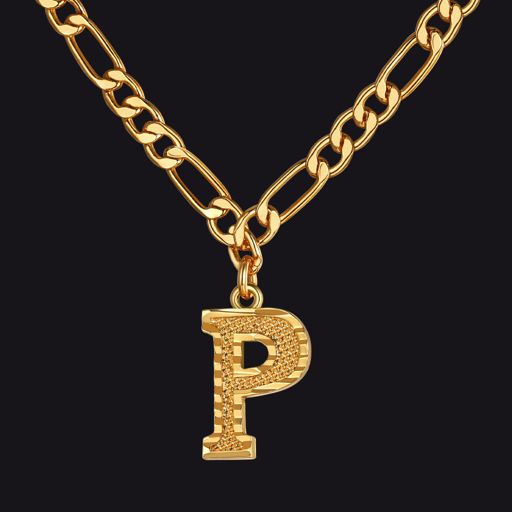 Initial A-z Letter Pendant Figaro Chain Choker Necklace for
