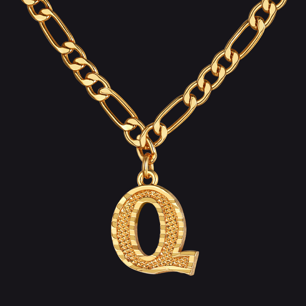 Initial A-z Letter Pendant Figaro Chain Choker Necklace for
