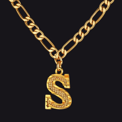 Initial A-z Letter Pendant Figaro Chain Choker Necklace for