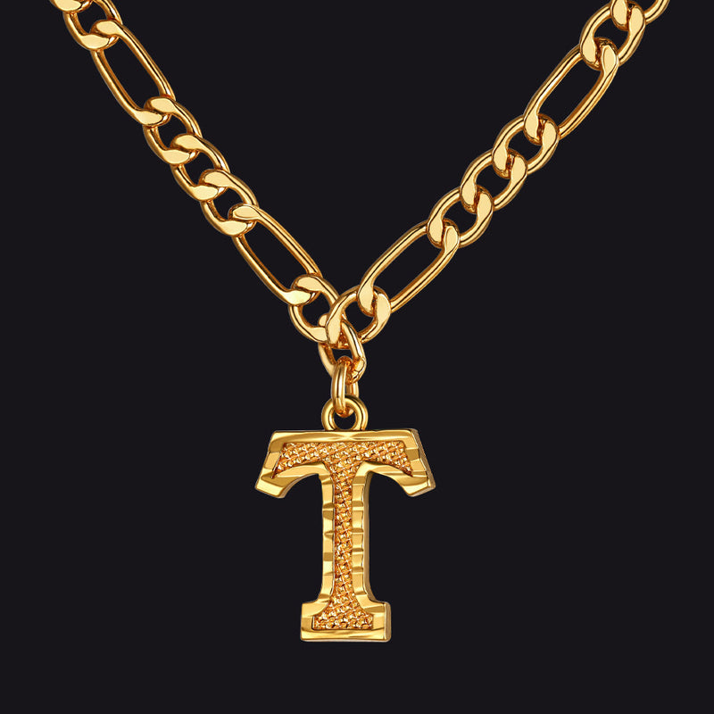 Initial A-z Letter Pendant Figaro Chain Choker Necklace for