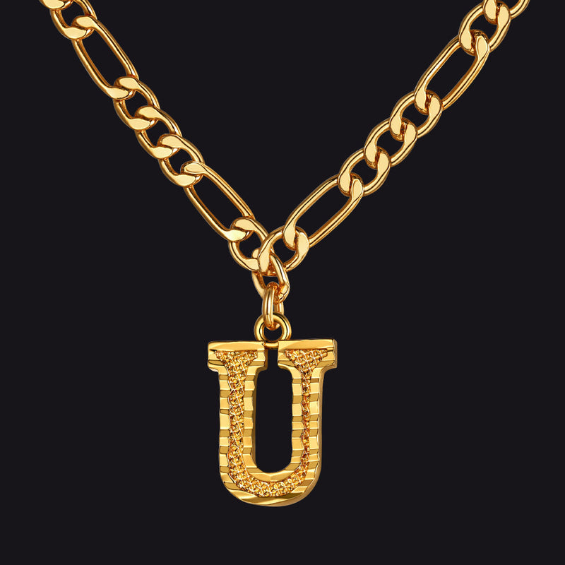 Initial A-z Letter Pendant Figaro Chain Choker Necklace for
