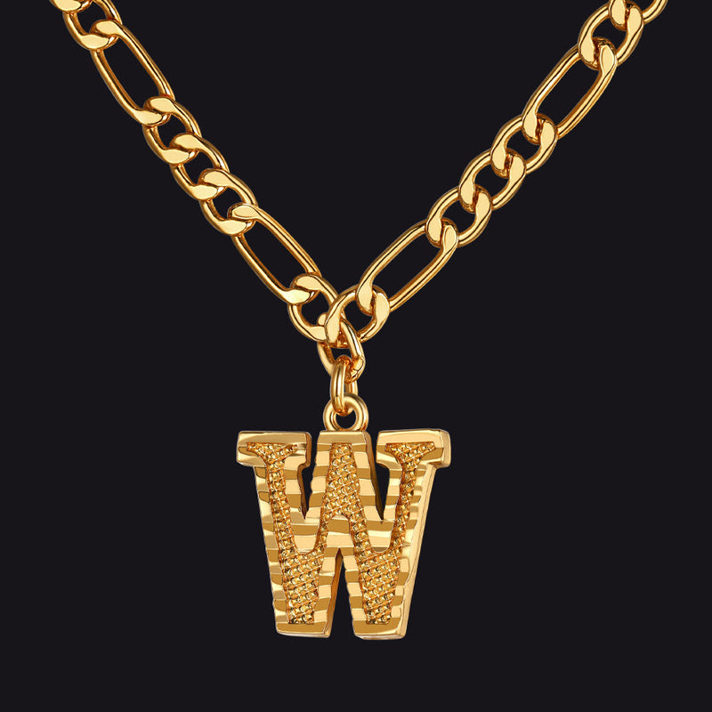 Initial A-z Letter Pendant Figaro Chain Choker Necklace for