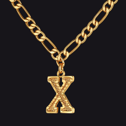 Initial A-z Letter Pendant Figaro Chain Choker Necklace for