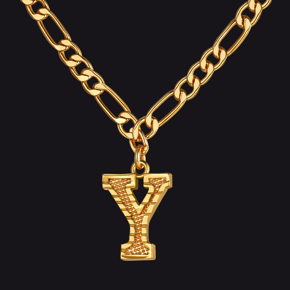 Initial A-z Letter Pendant Figaro Chain Choker Necklace for