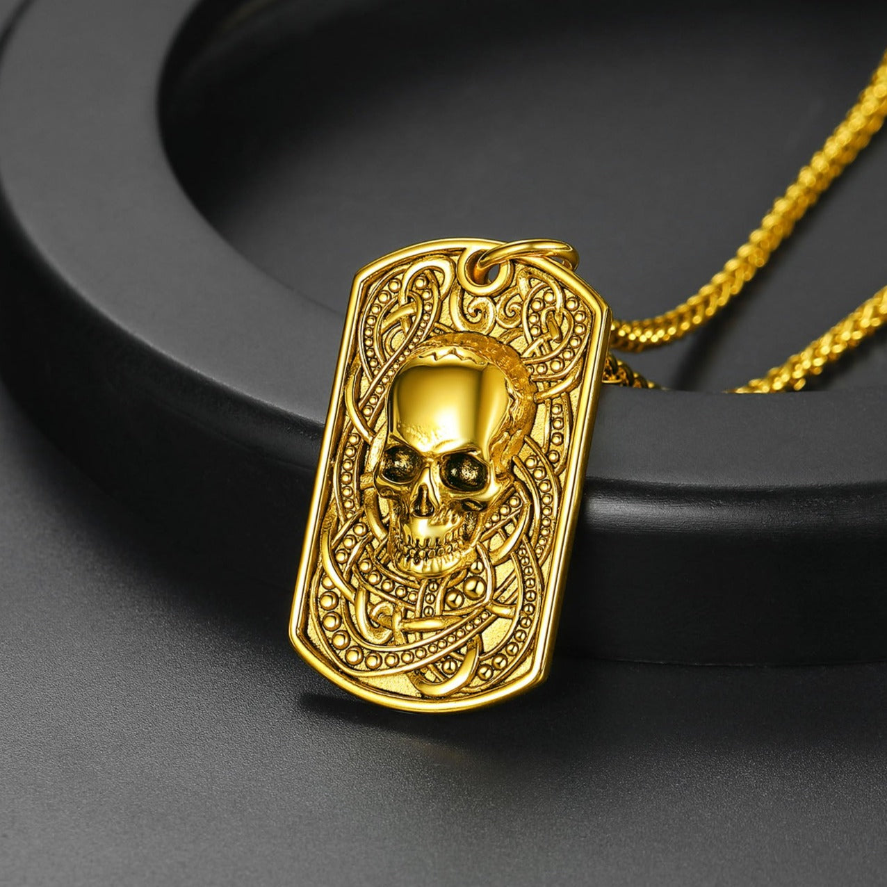 Gothic Skull Dog Tag Pendant Necklace for
