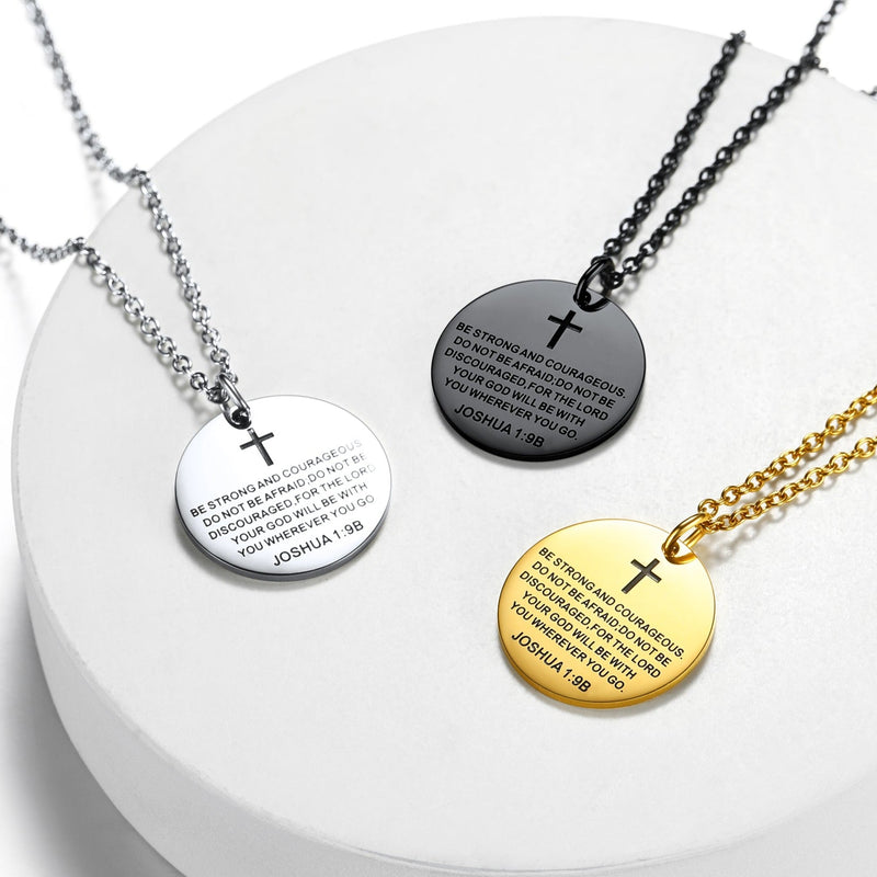 Christian Joshua 1:9 Cross Medal Necklace for