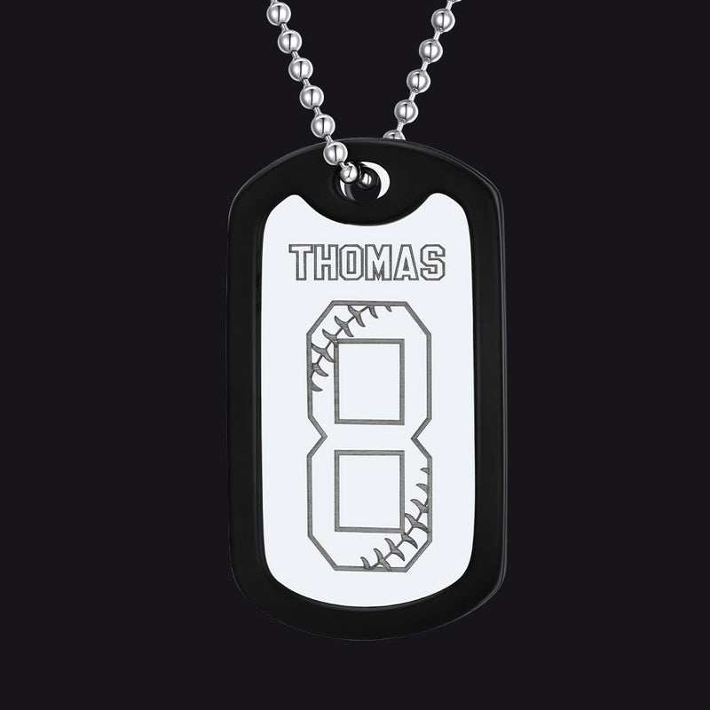 Engraved Baseball Jersey Number Dog Tag Necklace for Athletes, Stainless Steel Sports Jewelry