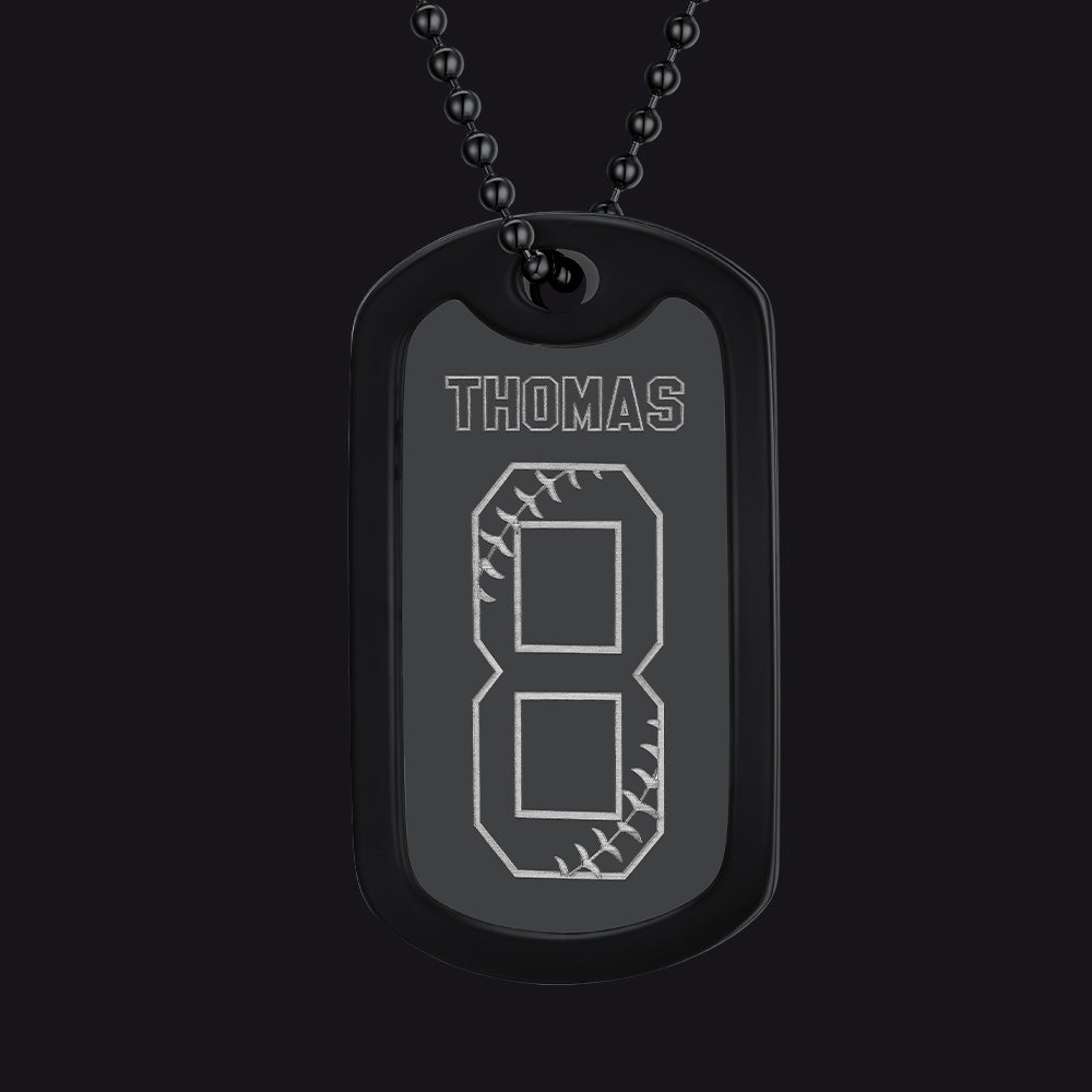Engraved Baseball Jersey Number Dog Tag Necklace for Athletes, Stainless Steel Sports Jewelry
