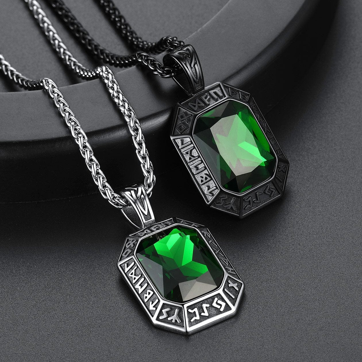 Engraved Crystal Dog Tag Necklace With Viking Runes for