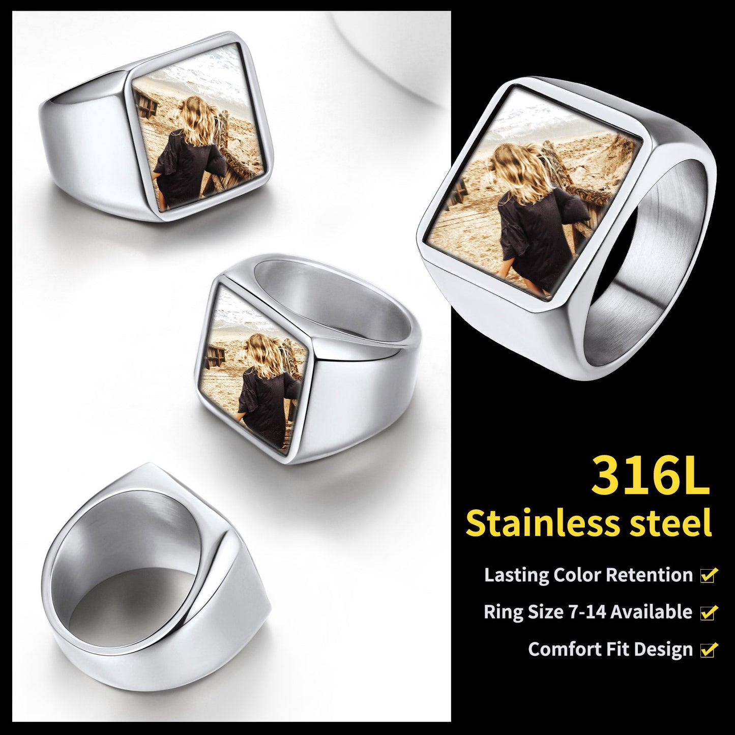 Customized Square Picture Signet Ring With Photo for