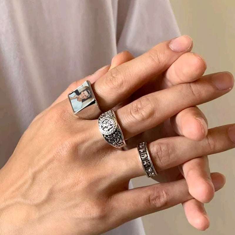 Customized Square Picture Signet Ring With Photo for