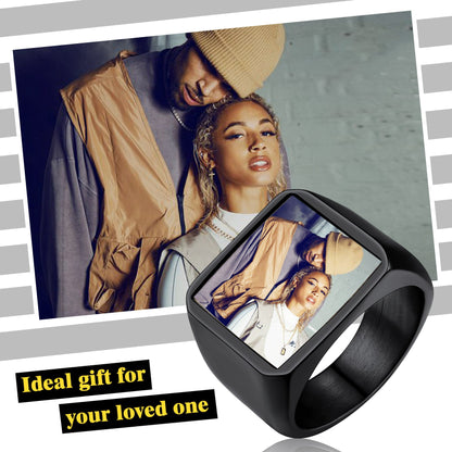 Customized Square Picture Signet Ring With Photo for