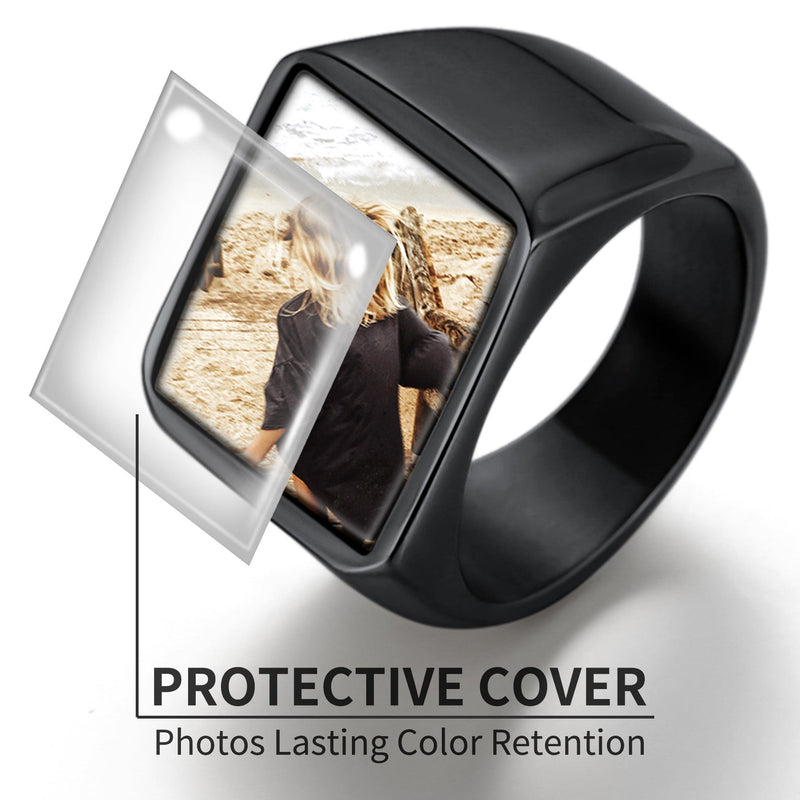 Customized Square Picture Signet Ring With Photo for