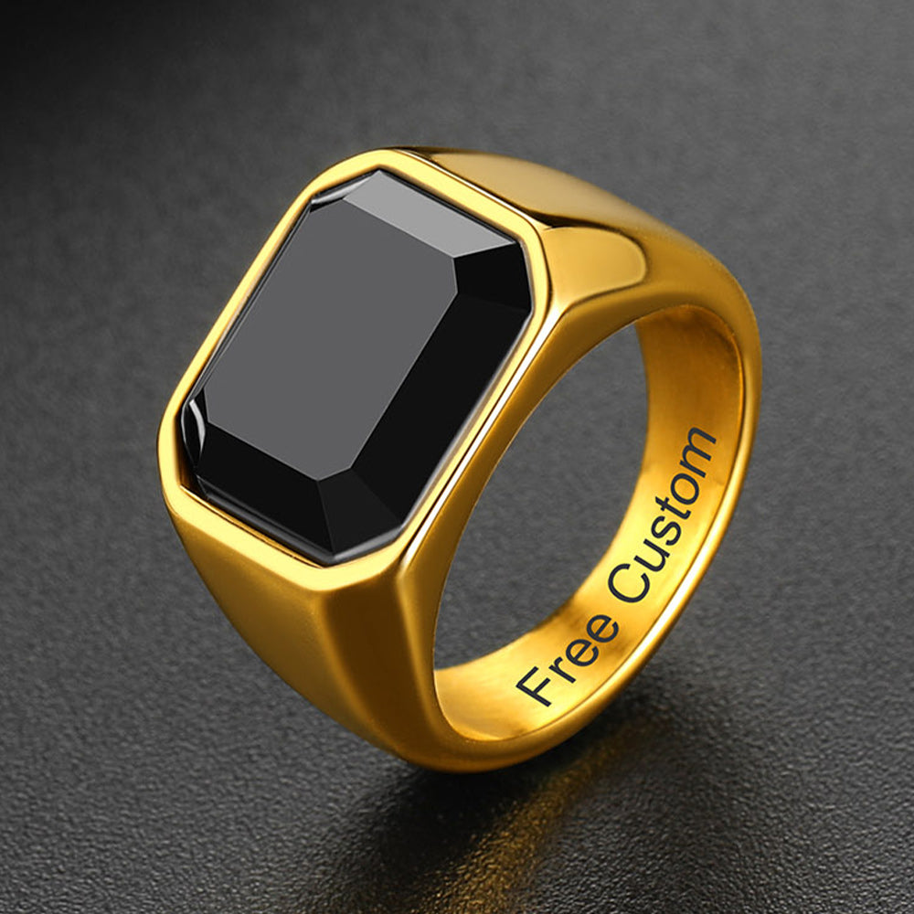 Engraved Black Onyx Signet Ring for