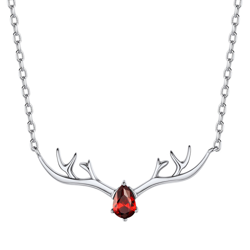 925 Sterling Silver Birthstone Deer Antler Necklace for