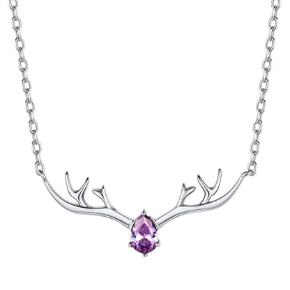 925 Sterling Silver Birthstone Deer Antler Necklace for