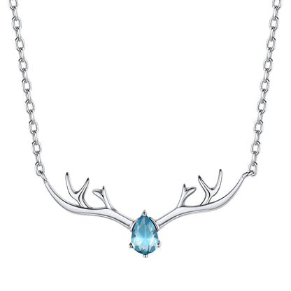 925 Sterling Silver Birthstone Deer Antler Necklace for