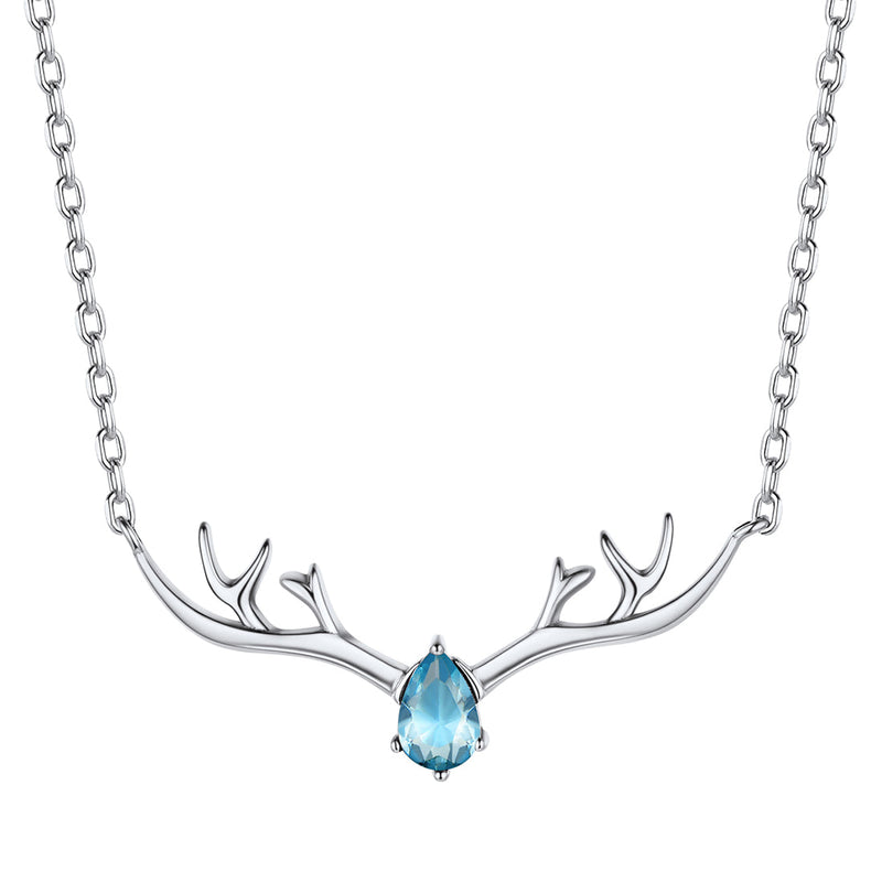 925 Sterling Silver Birthstone Deer Antler Necklace for
