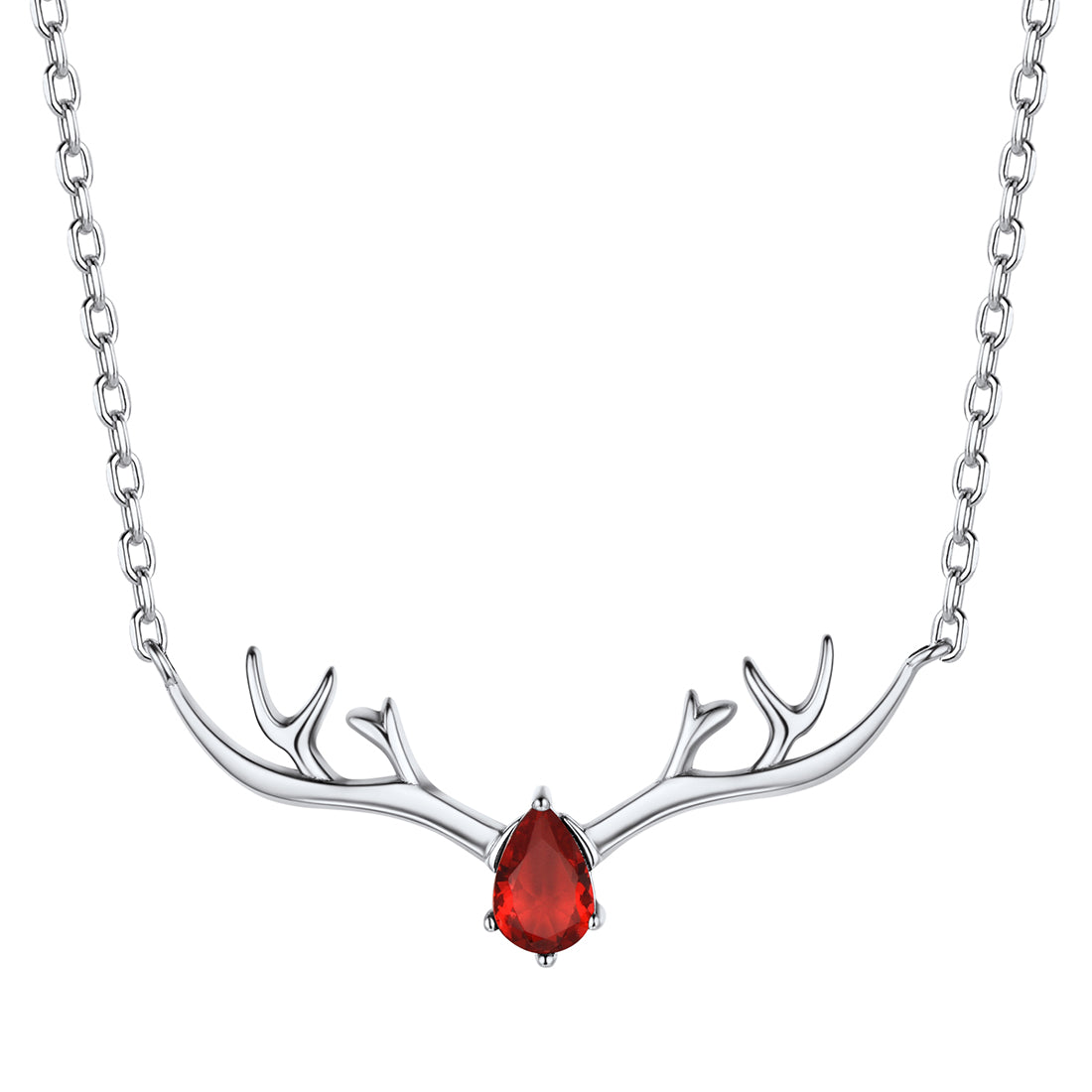 925 Sterling Silver Birthstone Deer Antler Necklace for