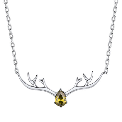 925 Sterling Silver Birthstone Deer Antler Necklace for