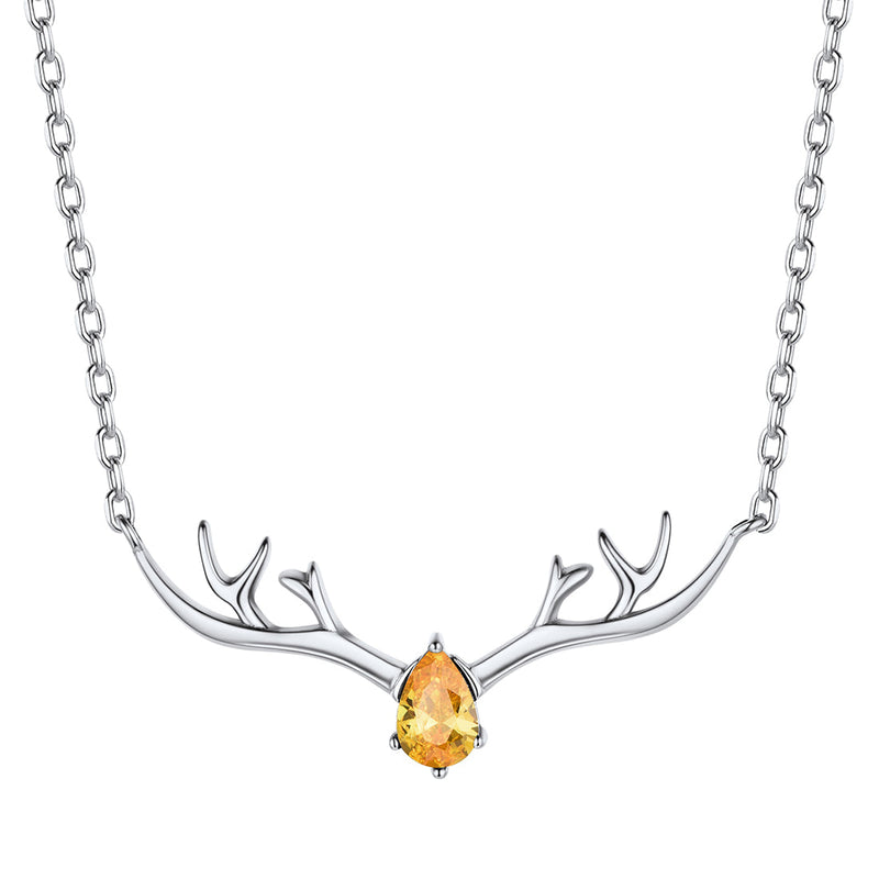 925 Sterling Silver Birthstone Deer Antler Necklace for