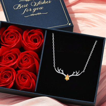 925 Sterling Silver Birthstone Deer Antler Necklace for
