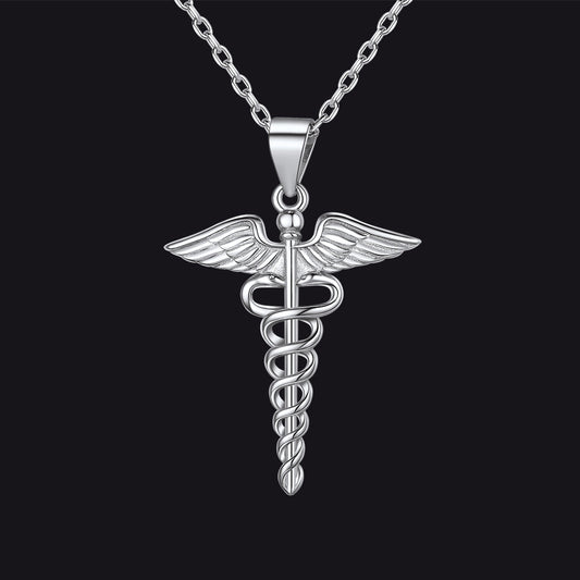 925 Sterling Silver Caduceus Necklace for Healthcare Professionals, Travelers
