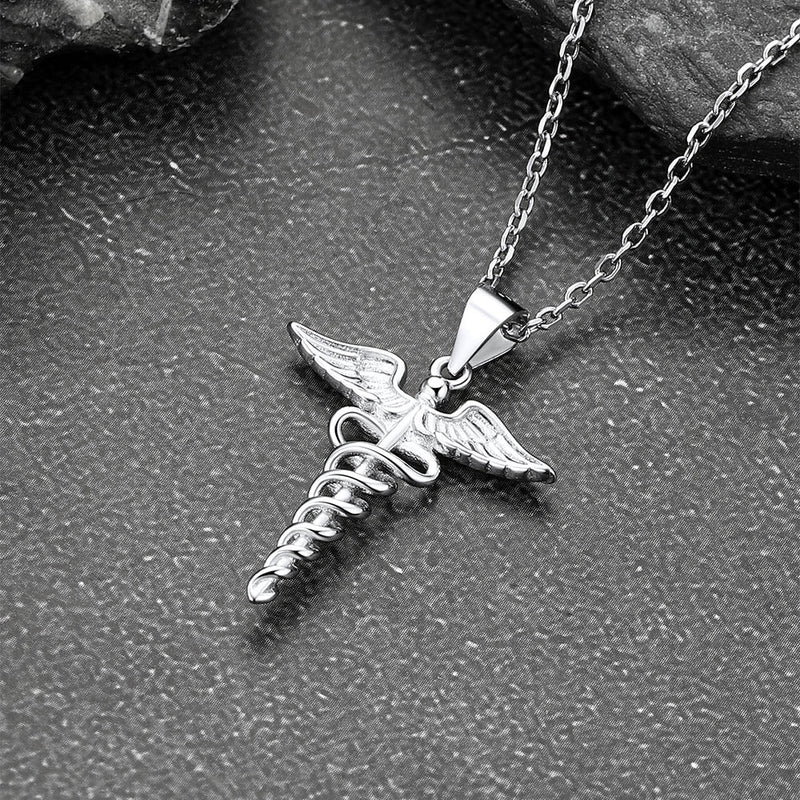925 Sterling Silver Caduceus Necklace for Healthcare Professionals, Travelers