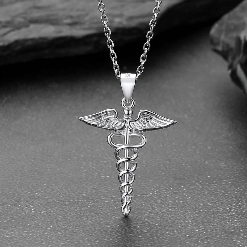 925 Sterling Silver Caduceus Necklace for Healthcare Professionals, Travelers