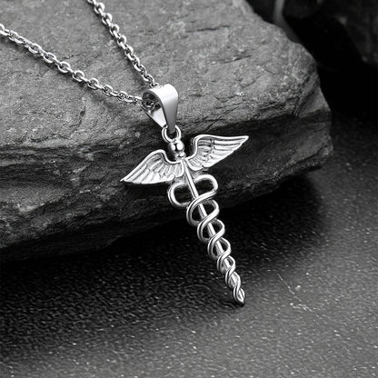 925 Sterling Silver Caduceus Necklace for Healthcare Professionals, Travelers