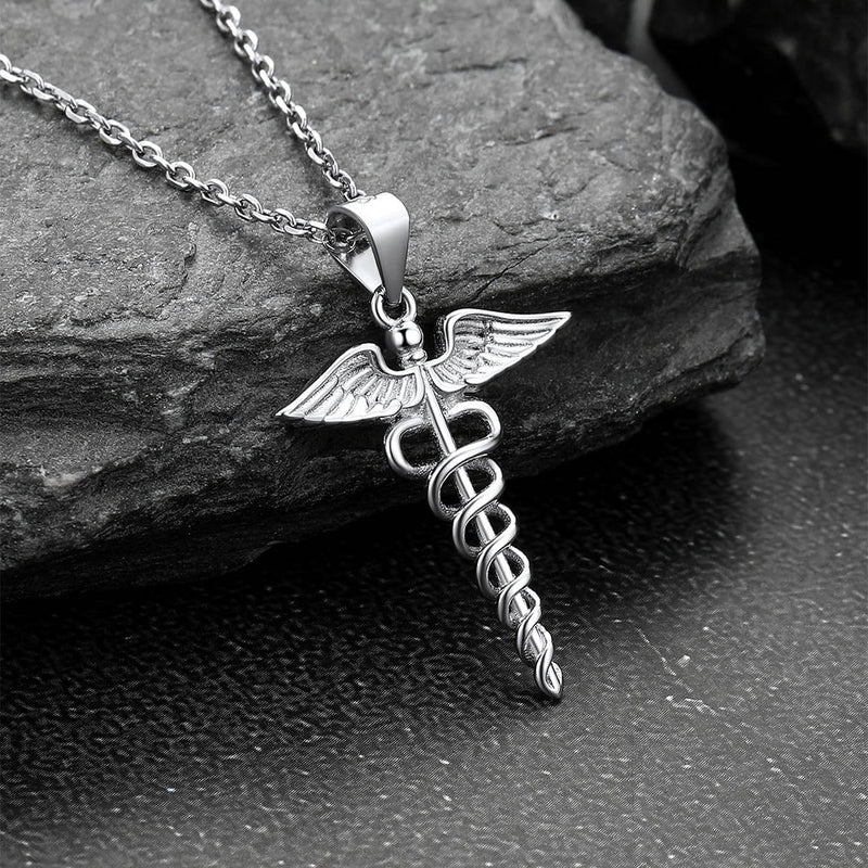 925 Sterling Silver Caduceus Necklace for Healthcare Professionals, Travelers