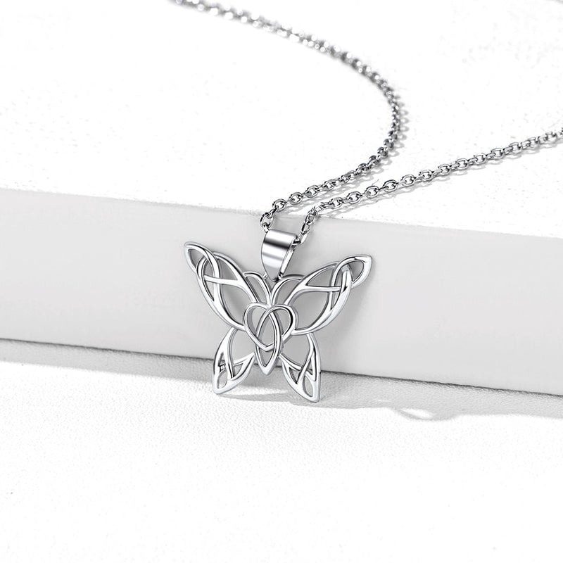 Celtic Knot Butterfly Pendant Necklace for