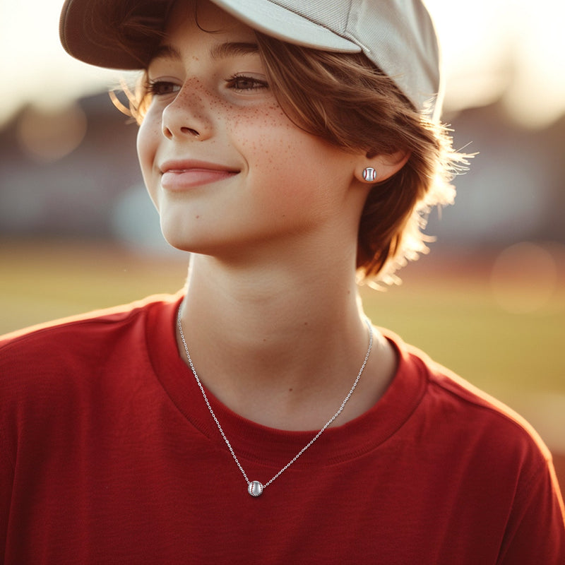 Sterling Silver Baseball Pendant Necklace for