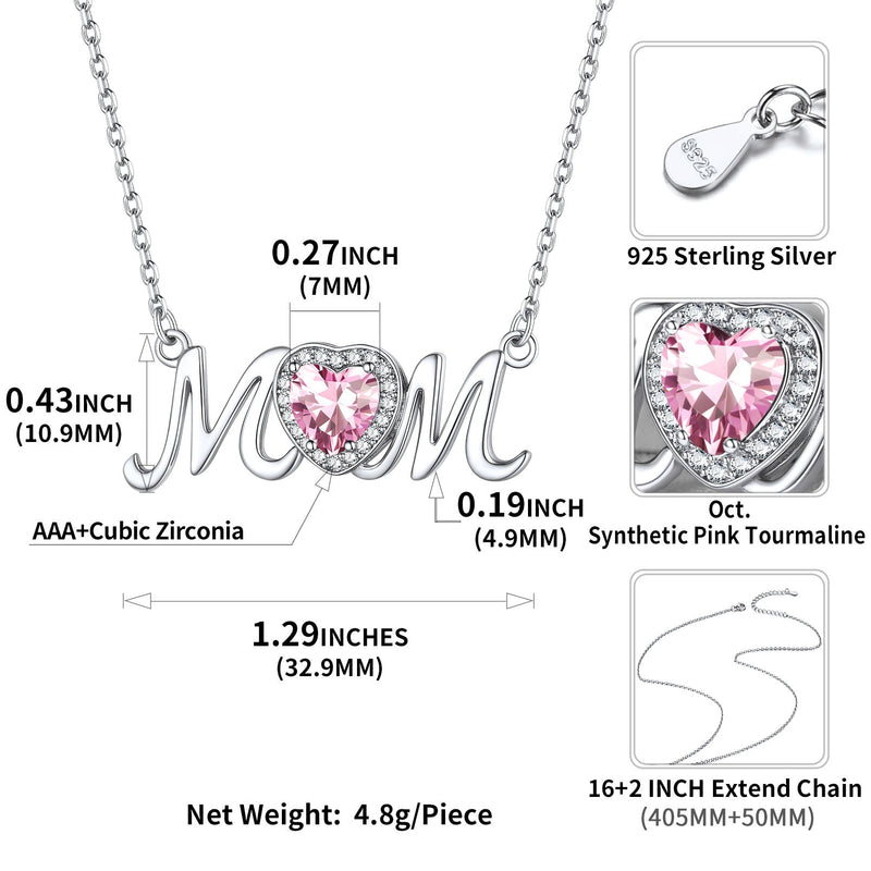 Sterling Silver Heart Birthstone Mom Necklace for