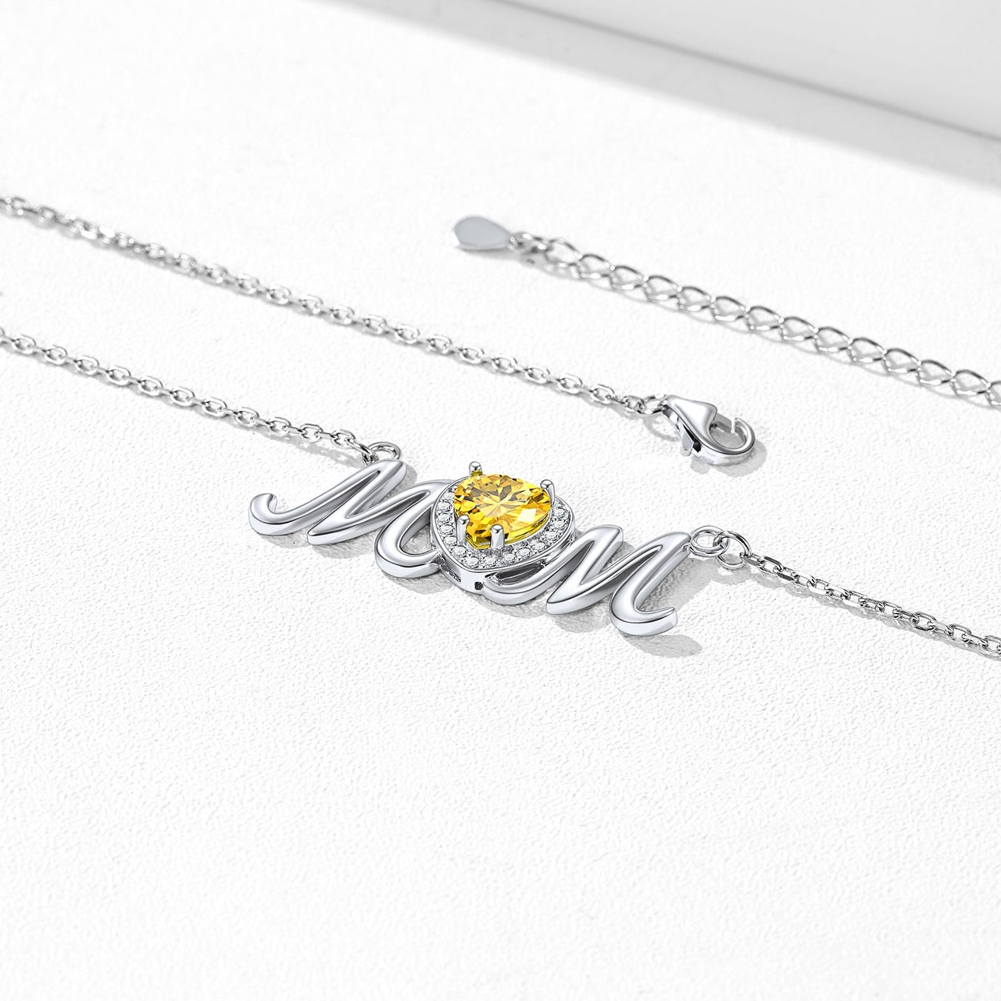 Sterling Silver Heart Birthstone Mom Necklace for