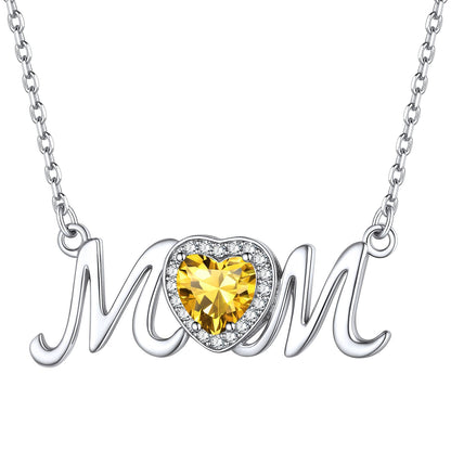 Sterling Silver Heart Birthstone Mom Necklace for