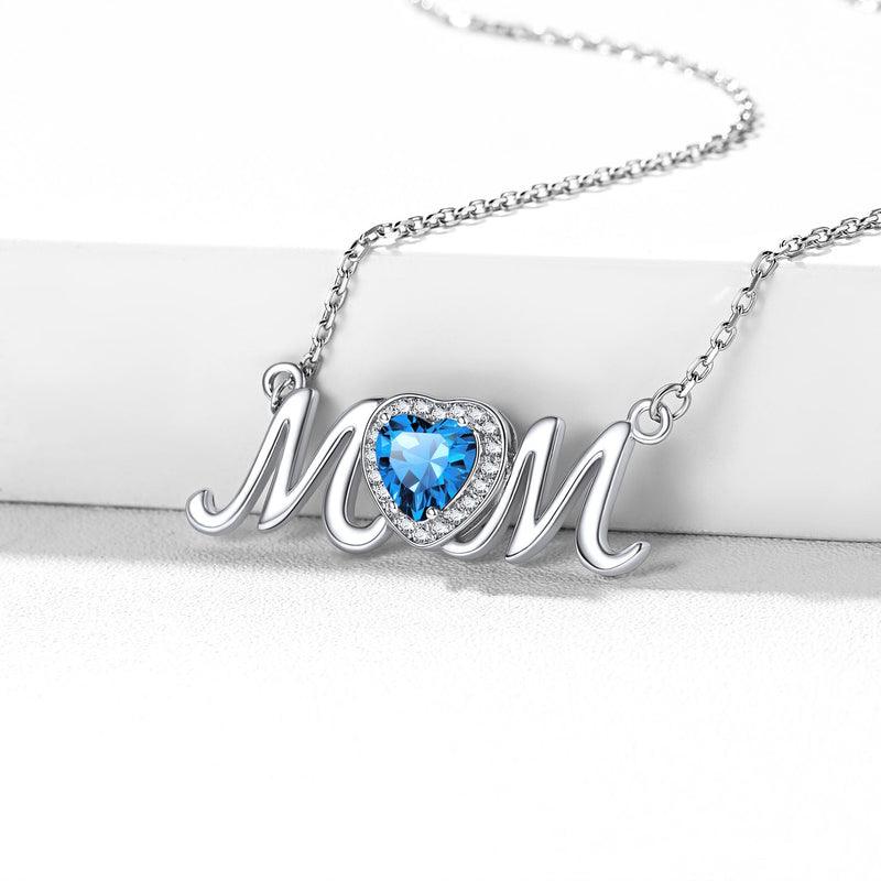 Sterling Silver Heart Birthstone Mom Necklace for