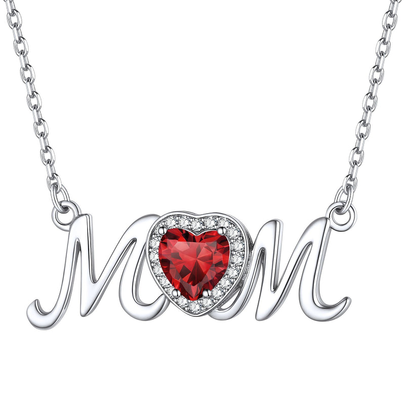 Sterling Silver Heart Birthstone Mom Necklace for