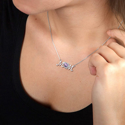 Sterling Silver Heart Birthstone Mom Necklace for