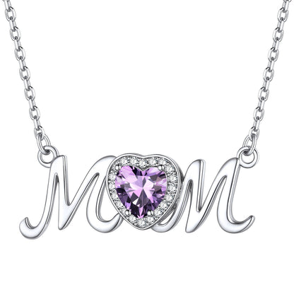 Sterling Silver Heart Birthstone Mom Necklace for