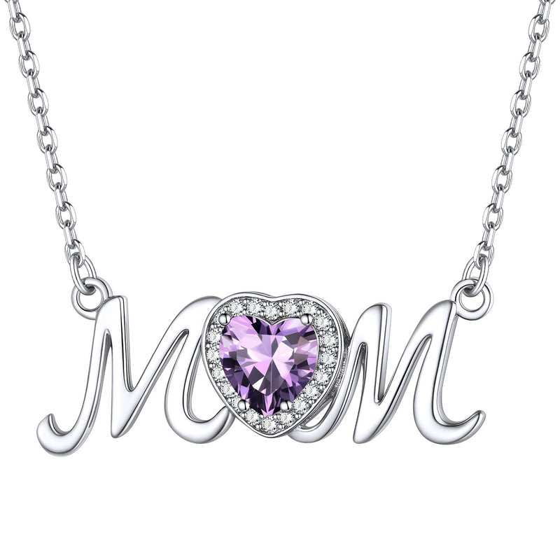 Sterling Silver Heart Birthstone Mom Necklace for