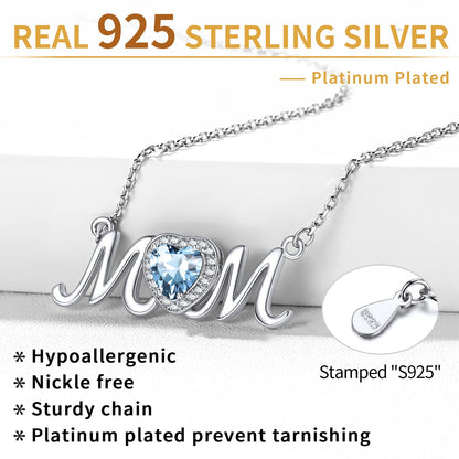 Sterling Silver Heart Birthstone Mom Necklace for