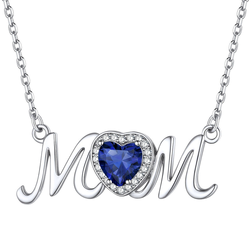 Sterling Silver Heart Birthstone Mom Necklace for