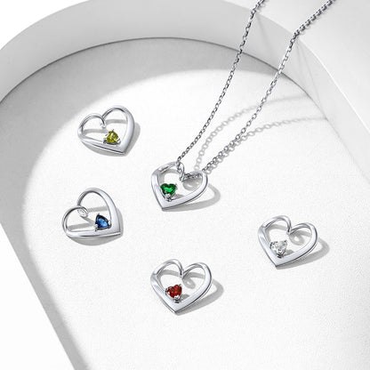 Sterling Silver Personalized 1-5 Hearts Birthstones Necklace for Family