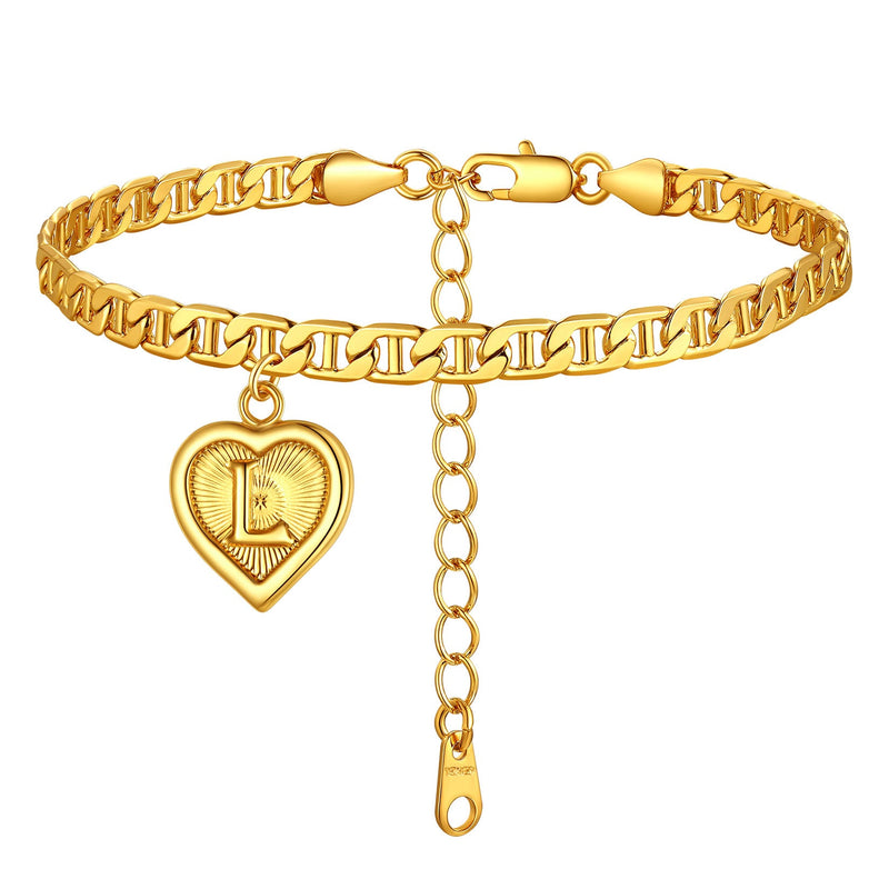18k Gold Plated Initial Heart Ankle Bracelet for Gift