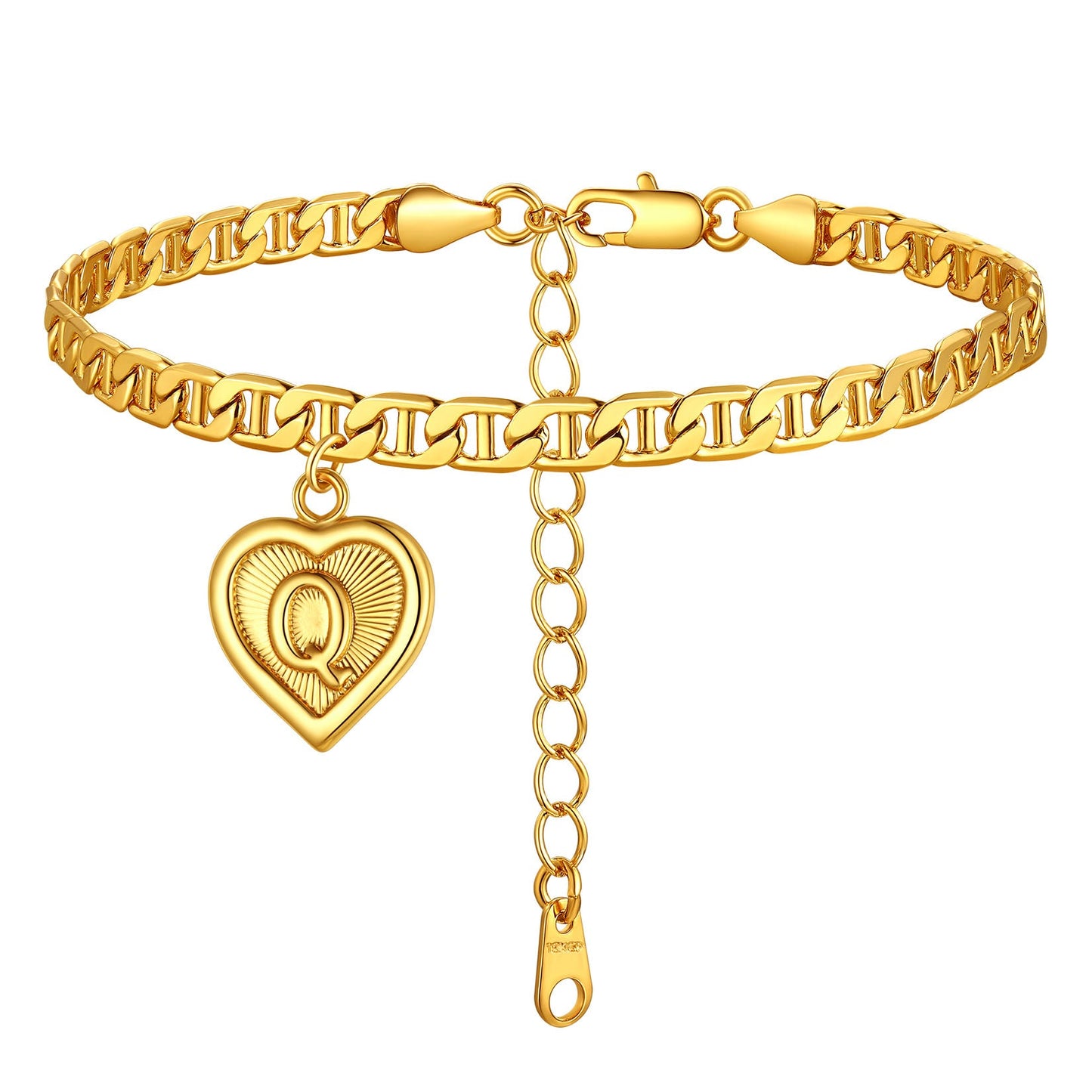 18k Gold Plated Initial Heart Ankle Bracelet for Gift