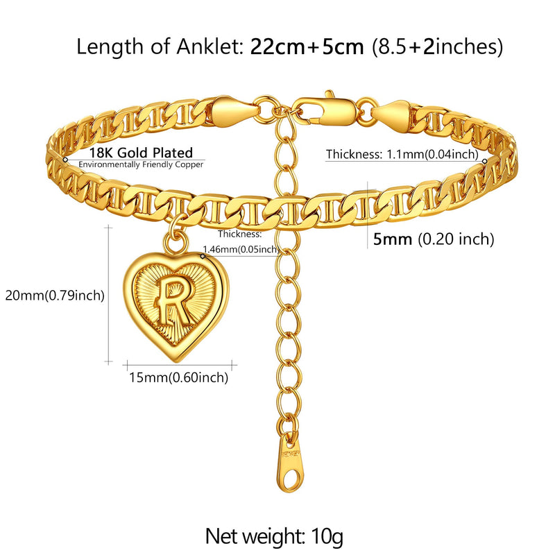 18k Gold Plated Initial Heart Ankle Bracelet for Gift