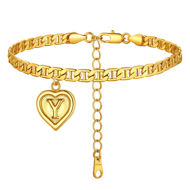 18k Gold Plated Initial Heart Ankle Bracelet for Gift